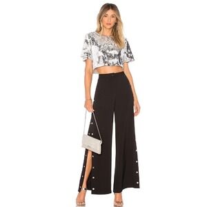 Revolve Lovers + Friends Sequin Crop Top Short Sleeve‎ Party Festival XS